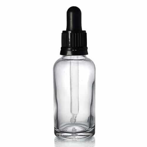 dropper bottles, clear, black pipette lids
