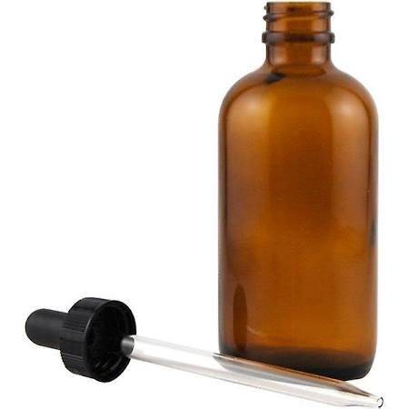 dropper bottles, amber, black pipette lids